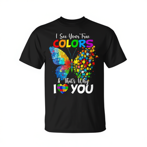Camiseta I See Your True Colors Butterfly para concienciación sobre el autismo - Product Image 2
