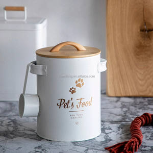 Recipiente de metal para armazenar alimentos para animais de estimação, recipiente de metal com tampa de bambu, recipiente vintage para armazenar alimentos para cães e gatos - Product Image 5