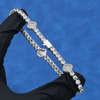 Bracelet Tennis Iced Out CZ Trèfle à Quatre Feuilles avec Fermoir Boîte, Chaîne Hip Hop Géométrique Plaqué Or, Bijoux Unisexe en Gros