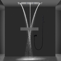 Ensemble de douche multifonction moderne pour hôtel 90x30cm avec colonne de douche thermostatique musicale à effet pluie et cascade, montée au plafond