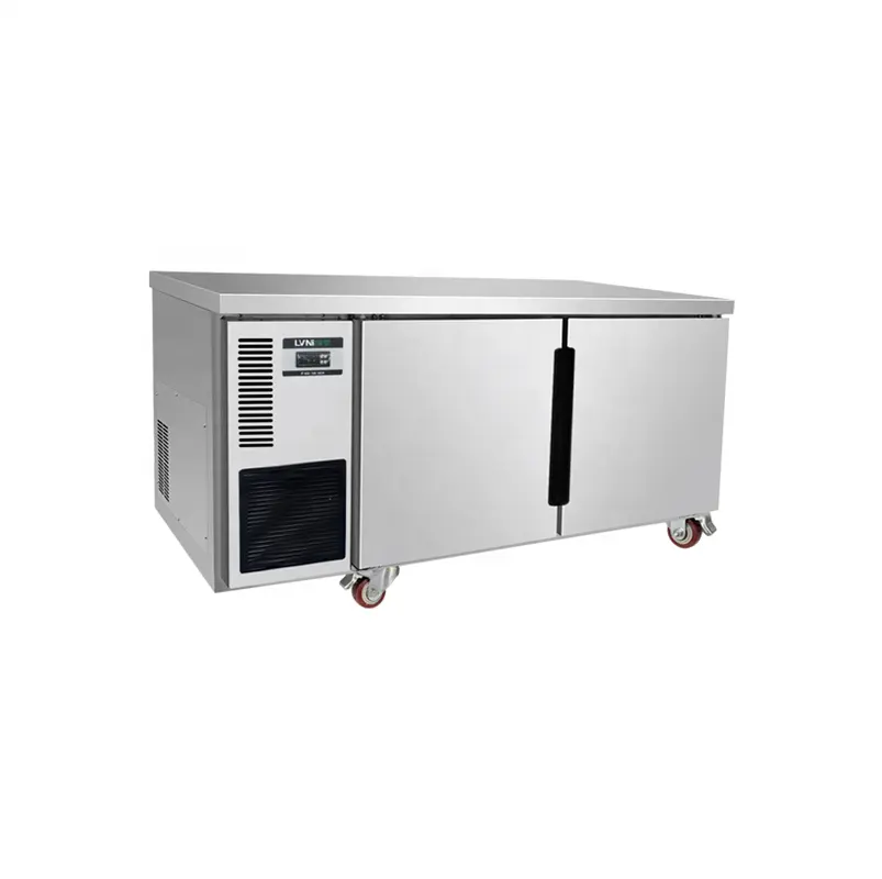 Commercial Stainless Steel Work Bench Chiller Two Doors Bench Freezer Under Counter Refrigerator