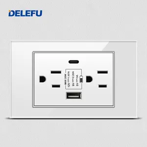 DELEFU White Tempered Glass USb Type C US Standard Outlet Mexico America Plug 118*72 Wall Power Socket Light Switch Fast Charge