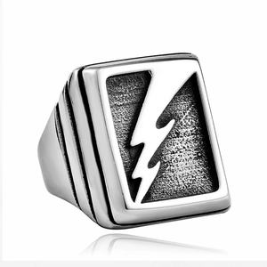 316L Stainless Steel Men's Fashion <b>Ring</b> Lightning Bolt Ancient Style <b>Skull</b> Punk Circle <b>Ring</b> for Engagement Party Biker Jewelry - Product Image 1