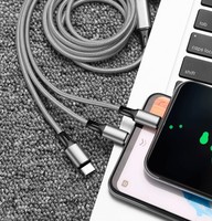 Kabel Data pengisi daya nilon, kabel mikro tipe-c, kabel pengisian daya logam Usb tipe-c 3 in 1 1.2m 3 in 1 2A, kabel Data untuk pencahayaan iphone Android