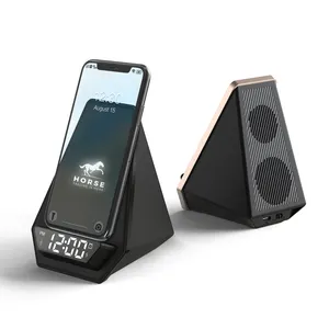 Speaker gigi penjualan terbaik produk desain unik dengan jam Led dengan Alarm Digital pengisi daya nirkabel 15W dan ponsel biru