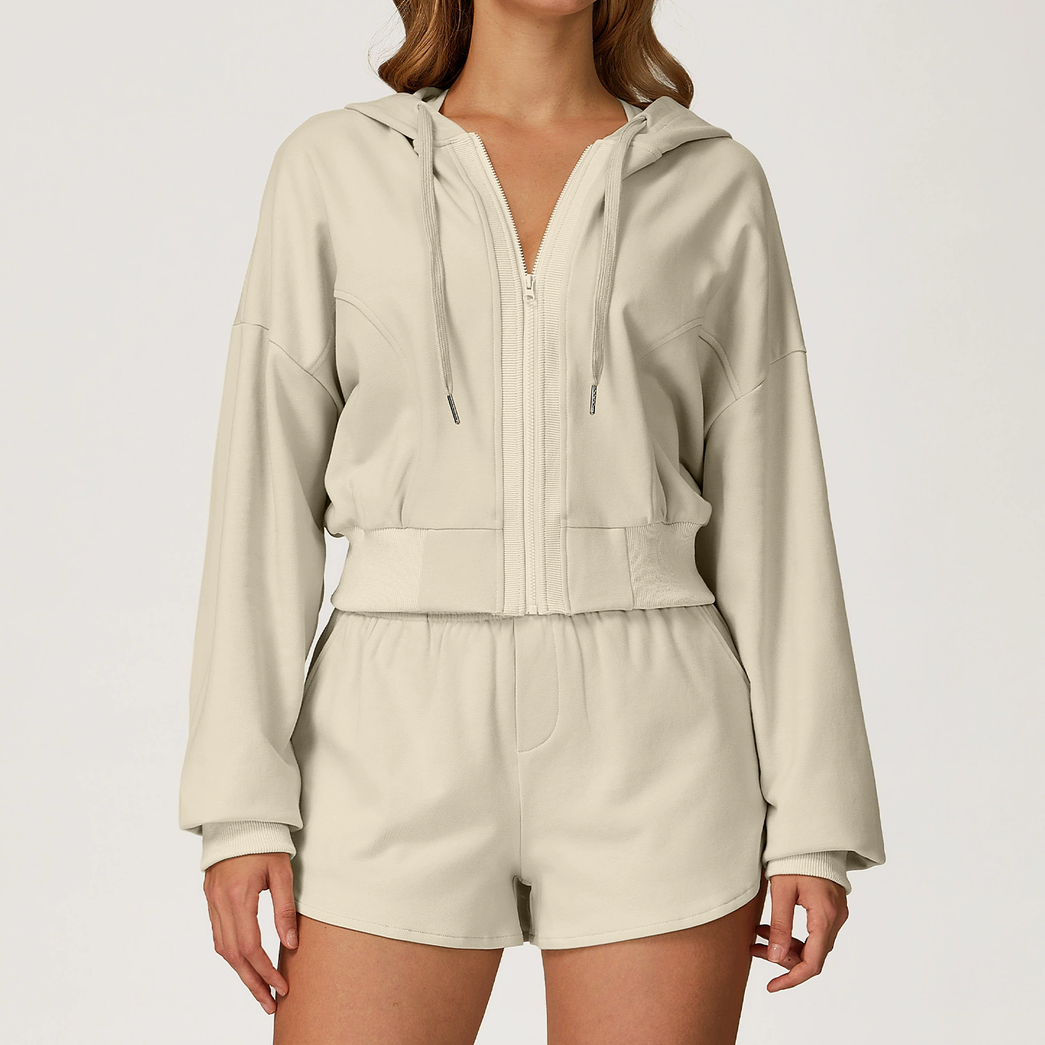 Zip-Up Plus-Size Activewear Set: fabric, pocket and construction detail