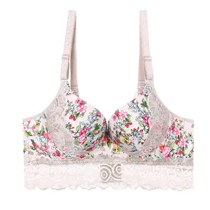 South American Hot Sale Floral Printed Lace Longline Thin Cup Beauty Full Back Cover Big Boobs Women Bra