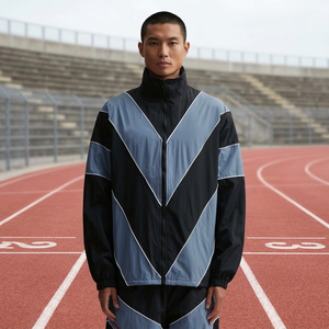 Veste coupe-vent pour homme à blocs de couleur, manches longues, col montant, fermeture éclair, sportive, légère, respirante, tenue de printemps - Product Image 1