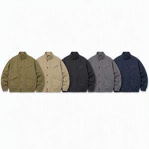 Men's Oversized Cotton Canvas Button-Front Jacket Loose Fit Utility Workwear <b>Coat</b> with Stand Collar Multi Pockets - Product Image 6