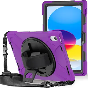 Full Body Silicone Case With Built In Screen For IPad 10th Generation 10.9 Inch 2022 Built In 360 Rotate Kickstand Shoulder Belt