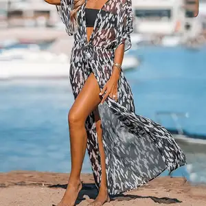 Retro Dyed Leopard Print Long Dress Oblique Shoulder Printed Sexy Dress Fashion Outfit Woman Party Dress