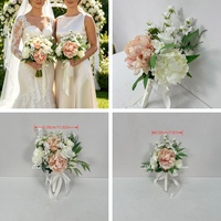 DKB Wholesale Bouquet de Fleurs Mariée Blanc et Champagne, Bouquet de Roses et de Pivoines Artificielles pour Mariage Élégant