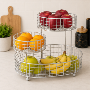 Panier de rangement en fil de fer, support métallique personnalisé pour fruits et légumes avec finition argentée, meilleur prix de vente - Product Image 3