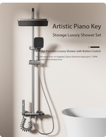 Ensemble de douche mural en aluminium spatial avec pommeau de pluie et douchette à main, eau chaude et froide pour salle de bain