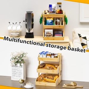 Cesto di frutta di bambù con 2 appendiabiti <span class=keywords><strong>a</strong></span> Banana di bambù di grande capacità porta frutta <span class=keywords><strong>a</strong></span> 3 livelli per bancone cucina - Product Image 4