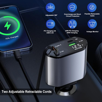 Charge super rapide 12 24V sortie chargeur de voiture double câbles réglables à angle flexible rétractable pratique pour 4 appareils