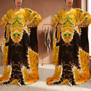 Yellow Tie Dye Maxi <b>Kaftan</b> <b>Dress</b> With Tassel Cap Sleeve Loose Fit Summer Casual Wear For <b>Women</b> - Product Image 2