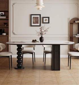 Modern Simple Wood Sintered Stone Dining <strong>Table</strong> Black Vintage Oval Folding <strong>Table</strong> for <strong>Small</strong> Home - Product Image 2