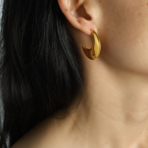 Moon Shaped Hoop Earrings Gold <b>Titanium</b> Steel Everyday Wear Women's Fashion Jewelry - Product Image 2