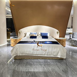 Luxurious Royal French European Style <b>Bedroom</b> Set Real Leather Gold Leaf Burl Wood Headboard Bed Furniture - Product Image 1