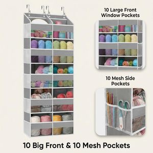 Organisateur suspendu à double colonne pour porte, 10 compartiments, gris, rangement suspendu pour chambre, salle de bain, chambre d'enfant - Product Image 4