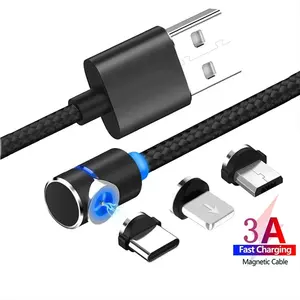 Novo ímã chegada 3 em 1 Nylon Trançado Micro USB cabo do carregador do telefone móvel Cabo De Carregamento Magnética para Android para o iphone para o tipo c