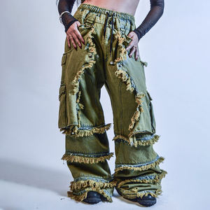 DiZNEW 2025 Jeans vintage pour homme de haute qualité, design avec franges détachables, disponible en version foncée et claire, jeans avec patchwork - Product Image 1