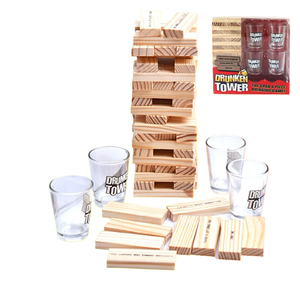 Ensemble de 60 blocs de bois empilables et 4 verres à liqueur pour bar et jeu de <span class=keywords><strong>nuit</strong></span> amusant fait de dominos Tour ivre FSC Factory - Product Image 2