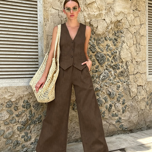Women's Sleeveless Tops and Wide Leg Two Piece <b>Set</b> V-Neck Solid Color <b>Blazer</b> <b>Set</b> Loose Fit Casual Spring Summer Outfit - Product Image 3