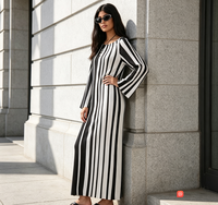 Robe longue à rayures verticales pour femmes, robe plissée ample pour femmes grandes tailles, robe décontractée pour femmes pour les vacances