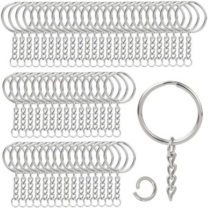 Vente directe usine – Chaîne porte-clés en nickel métallique 25-30 mm, anneau porte-clés rond plat argenté <span class=keywords><strong>avec</strong></span> longue chaîne pour pendentif de sac - Product Image 1