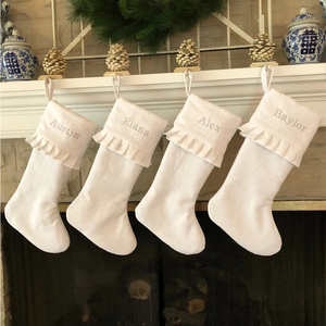 Chaussette <span class=keywords><strong>de</strong></span> Noël en toile vide réutilisable avec monogramme et volants, vente en gros <span class=keywords><strong>de</strong></span> mode - Product Image 2