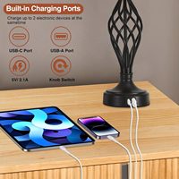 Lampes de table USB 2 pièces modernes 2 ampoules LED abat-jour en tissu à cage spirale noir pour chambre salon table de lecture de chevet E26