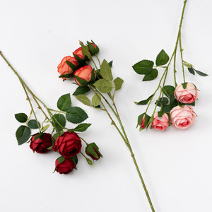 Rosa Artificial de Seda de Alta Calidad con 3 Cabezas, Rosa Falsa para Arreglos Florales en Hoteles y Fiestas - Product Image 1