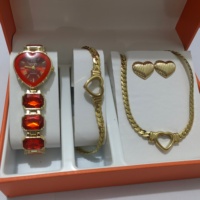Montre à quartz pour femme avec un élégant design en forme de cœur, bracelet en strass, montre en acier inoxydable pour femmes et ensemble de bijoux