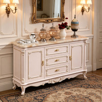 Buffet de luxe européen avec plateau en marbre, sculpté à la main, en bois massif, avec garniture dorée, armoire de rangement pour salon, vente en gros