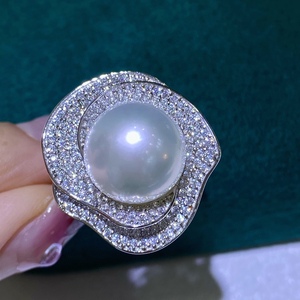 S925 Pure Silver 12-13mm Fashionable <b>Pearl</b> <b>Rings</b> Cold Light Comparable to Australian White Movable Mouth Design - Product Image 1