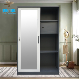 Factory Direct <strong>Sale</strong> Modern Convertible Double Sliding Doors <strong>Mirror</strong> Steel <strong>Wardrobe</strong> for Living Room &amp; Gym Use - Product Image 3