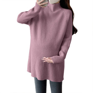 Maternity Sweater Autumn Winter Customizable New Style Loose Fashion <b>Mock</b> <b>Neck</b> Knit <b>Top</b> Mid-Length Base Layer - Product Image 1