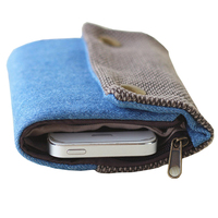 Dompet Pendek Kain Katun Wanita untuk Wanita Dompet Pria Multifungsi Denim Wanita Kapasitas Besar Abu-abu Biru