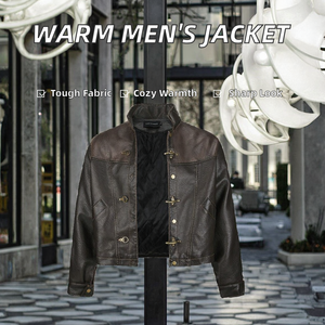 Chaqueta Bomber de Invierno para Hombre, Personalizada, Cálida y Cómoda, de Fibra de Poliéster Recubierta con Tela de PU, con un Solo Botón, Estilo Urbano - Product Image 2