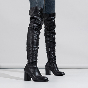 Bottes noires à talon épais et élastique pour femme, talons hauts, mode, sexy, au-dessus du genou - Product Image 2