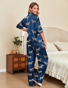 Set <span class=keywords><strong>Pigiama</strong></span> Donna in Raso Setoso, Maniche Corte <span class=keywords><strong>con</strong></span> <span class=keywords><strong>Bottoni</strong></span>, Abbigliamento da Notte Morbido in Due Pezzi per l'Estate - Product Image 4