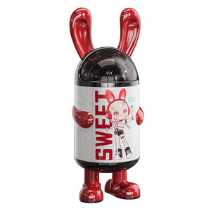 Flip Top Trash Can Cartoon Bunny Ear Design Cylindrical Indoor Waste Bin For Kitchen Living Room - Product Image 4