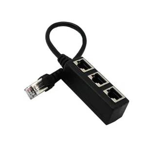 RJ45 Y分离器以太网adaptador电缆适配器1公对3母端口局域网联网电缆