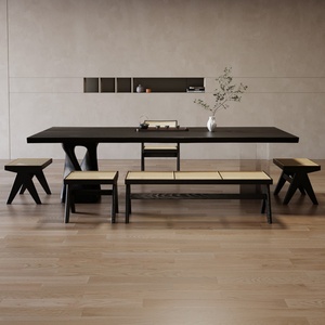 Grand ensemble de chaises de table à manger en bois massif design simple avec grande <span class=keywords><strong>planche</strong></span> simple et table à thé en acrylique pour le salon - Product Image 6