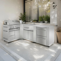 Îlot de cuisine extérieur personnalisé en acier inoxydable 304, nouveau design, plan de travail pour barbecue, îlot de barbecue modulaire extérieur avec évier