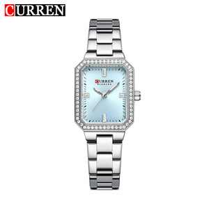 Montre à quartz carrée en acier inoxydable étanche CURREN 9102 pour femme, élégante, tendance, avec diamants fantaisie - Product Image 1