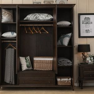 American Style Solid Wood Four Door <b>Wardrobe</b> <b>Large</b> Capacity Bedroom Storage Cabinet Hinged Door Design - Product Image 3