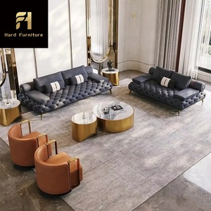 Juego de sofás de cuero con mechones italianos de lujo de Diseño de Moda de gama alta, muebles, sofás seccionales para sala de estar - Product Image 4